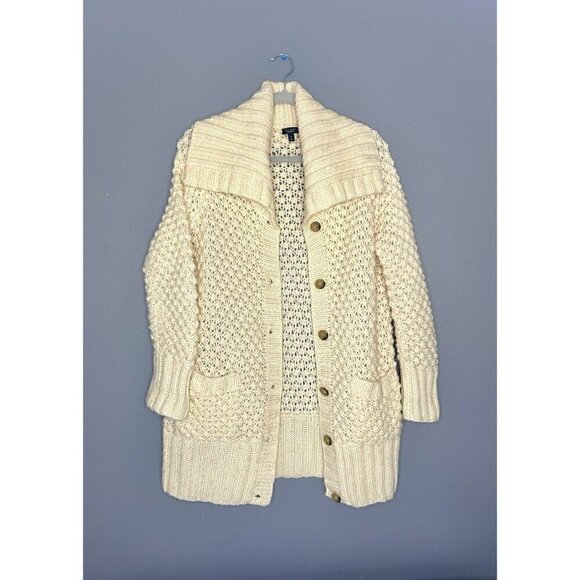 Talbots Crochet Cardigan Sweater M Chunky Knit Alpaca  Shawl Collar Cottagecore - Picture 7 of 7